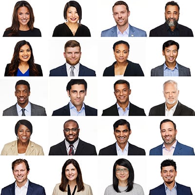 Chicago commercial photography featuring team corporate headshots against a white backdrop
