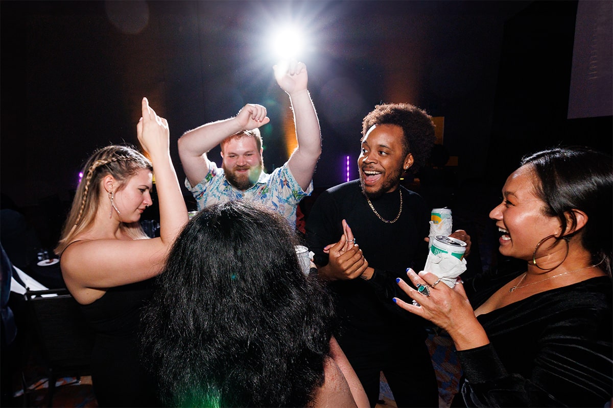 Guests dancing and celebrating at a corporate after-party, photographed by Chicago corporate event photographer Tori Soper.