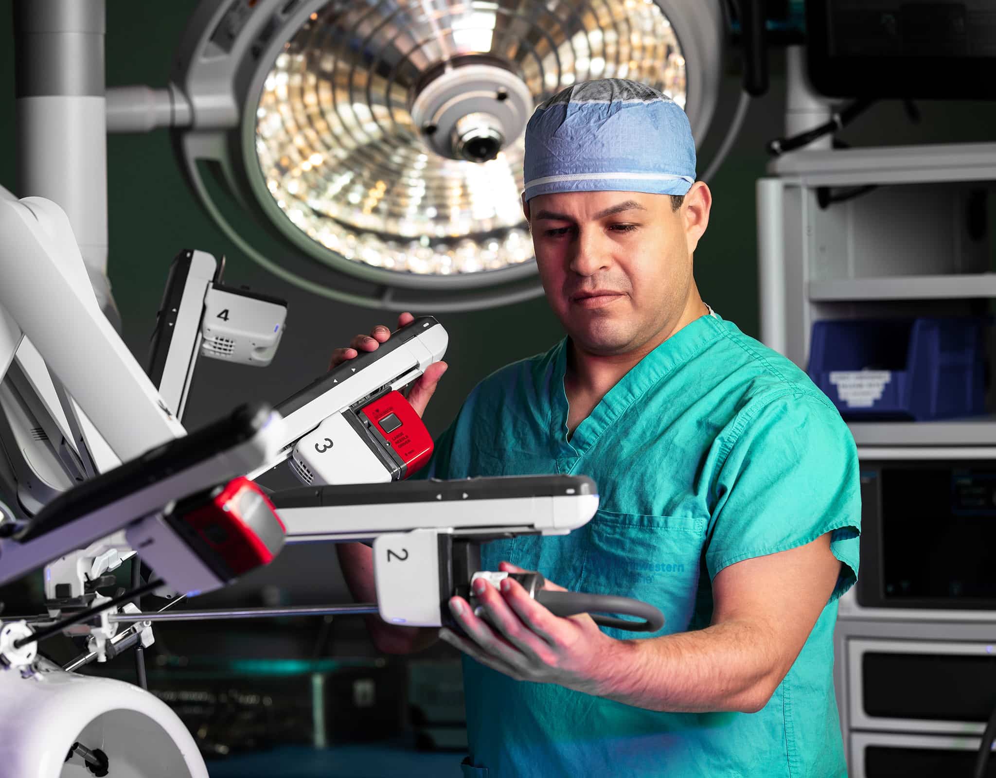 Chicago corporate lifestyle photography of a healthcare professional working with advanced medical equipment.