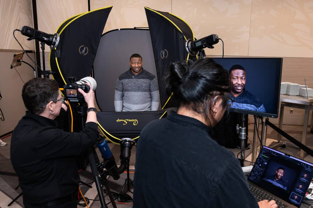 Professional Headshot Lounge providing on-site business headshots for attendees and employees at corporate events in Chicago.